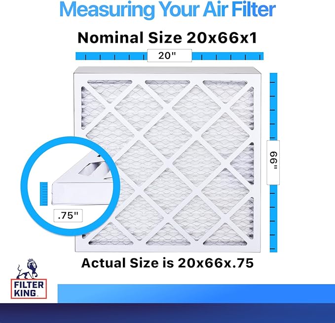 Filter King 20x66x1 Air Filter | 4-PACK | MERV 8 HVAC Pleated A/C Furnace Filters | MADE IN USA | Actual Size: 20 x 66 x .75"