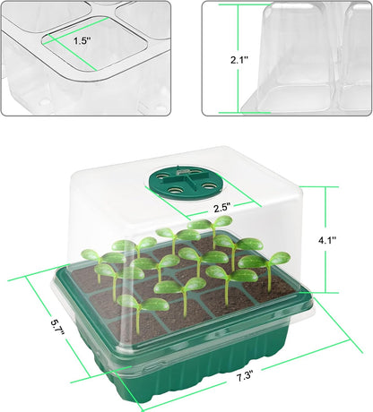 Seed Starter Tray, Plant Propagation Station with Grow Light, Seedling Starter Trays with Timing Controller, Mini Greenhouse Kit with Humidity Domes and Base, Plant Tray for Seeds Growing Starting