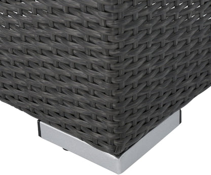 Hassyee PE Rattan Grey Patio Ottoman with Thick Cushions for Poolside, Lawn, Outdoor Square Foot Stool with Iron Frame for Living Room, Garden, Backyard, Classic Footrest