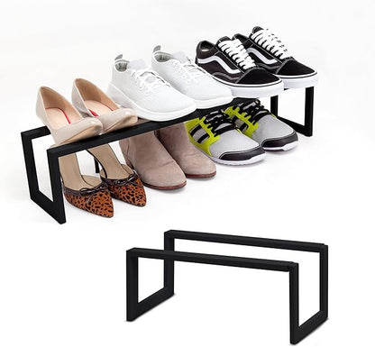 QUALIAZERO 2-Tier Expandable Shoe Rack – Durable Organizer Shelf for Entryways, Bedrooms, Bathrooms, and Laundry Rooms (Galaxy Black, 2 Pack)