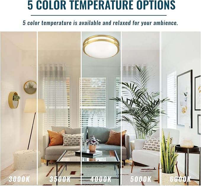 18 inch Ceiling Light Fixture Flush Mount Gold, 36W Large Living Room Ceiling Light LED, Dimmable Kitchen Lighting Fixture for Bedroom, Bathroom, Living Room