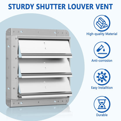 14 Inch Galvanized Shutter Exhaust Louver Vent, Automatic Gravity Shutter Louver Vent for Home Attics, Workshops, Barn, Greenhouse (Motor&Blades are not Included)