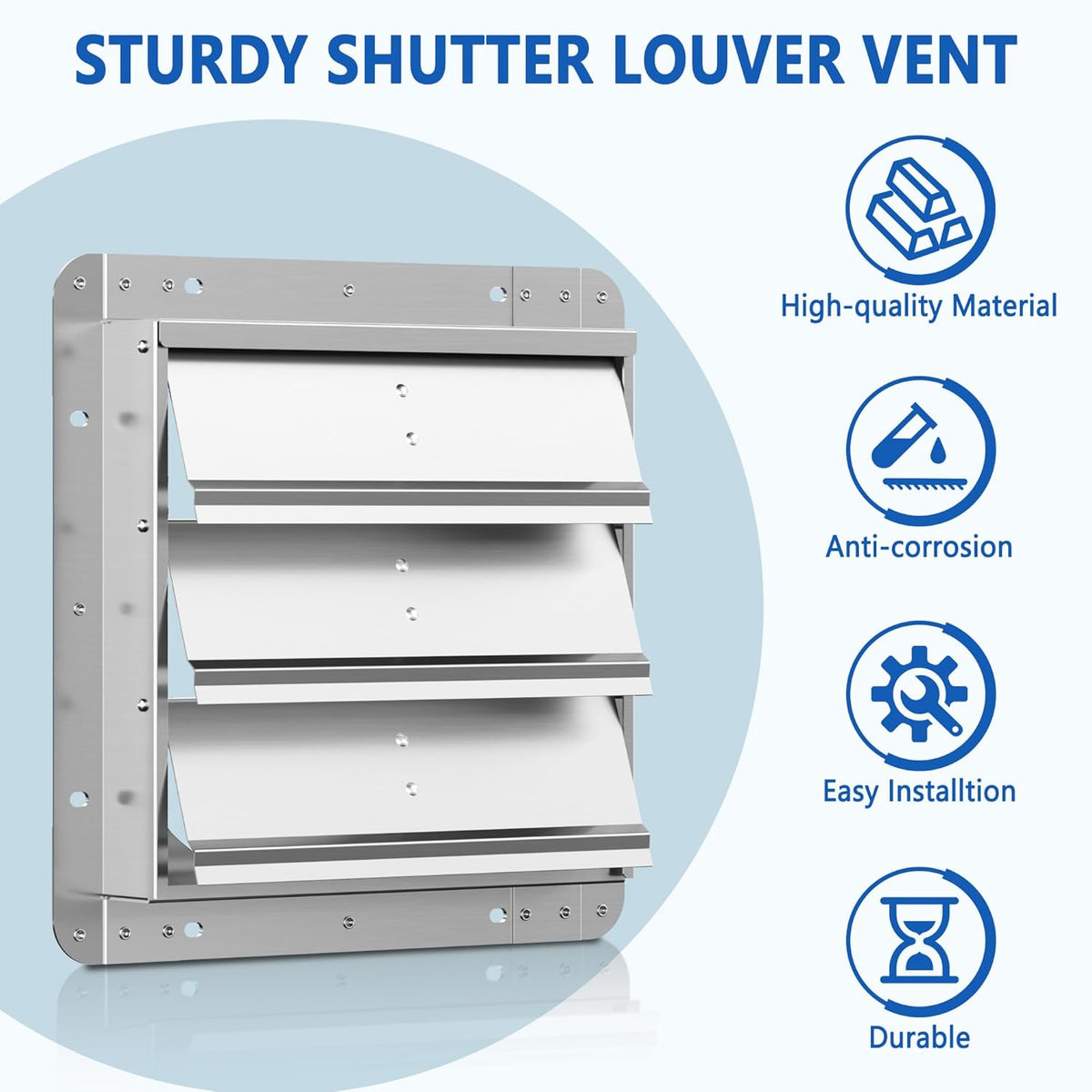 18 Inch Galvanized Shutter Exhaust Louver Vent, Automatic Gravity Shutter Louver Vent for Home Attics, Workshops, Barn, Greenhouse (Motor&Blades are not Included)