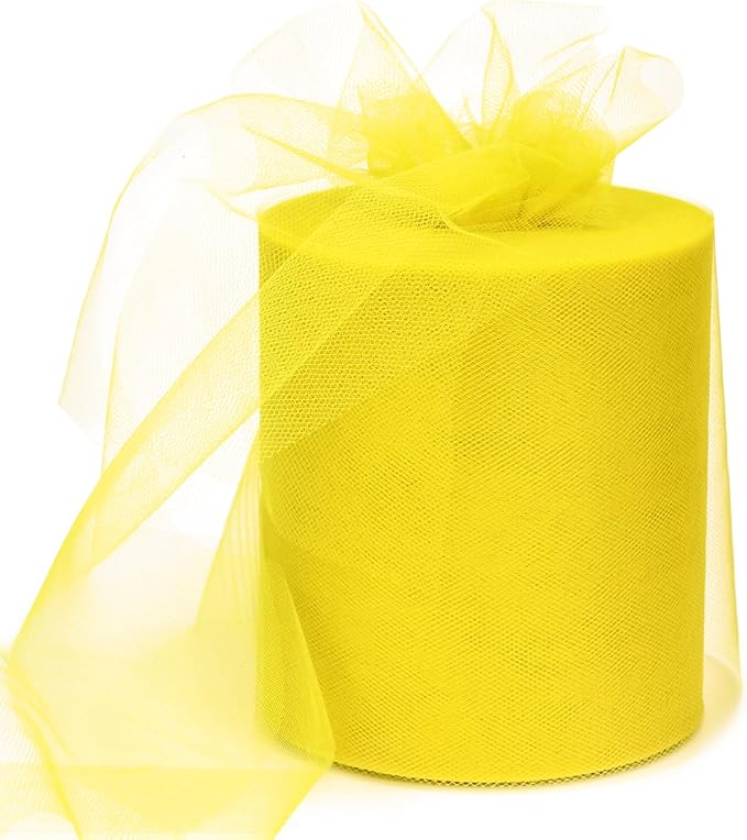 6" x 200 Yards Yellow Tulle Fabric Rolls, Yellow Spool Tulle Ribbon for DIY Tutu Skirt Wedding Decoration Baby Shower Birthday Party Backdrop Gift Wrapping Bow Craft Supplies