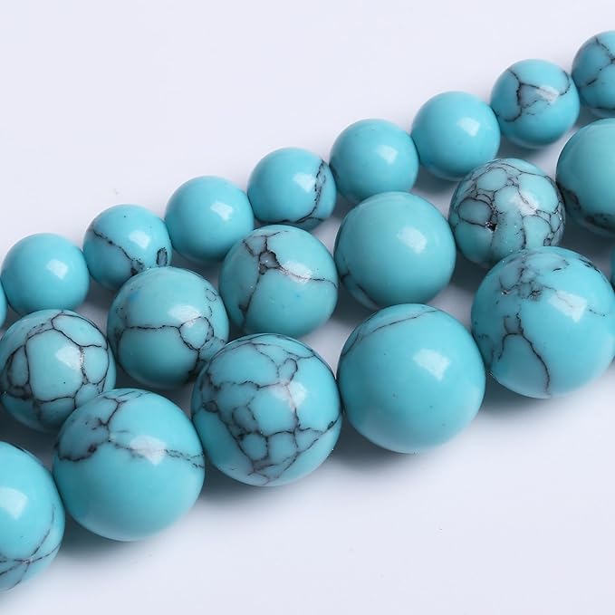 Lake Blue Turquoise Stone Beads Gemstone Round Crystal Energy Jade Beads Stone Beads for Jewelry Making DIY Bracelet Necklace Jewelry Making 1 Strand 15.5inch 60PCS 6MM