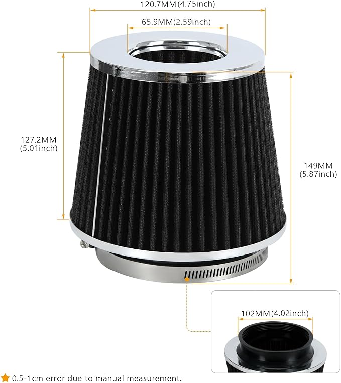 PTNHZ Universal Black 4" 102mm High Flow Cold Air Intake Cone Air Filter Power Intake Air Inlet System Air Cleaner