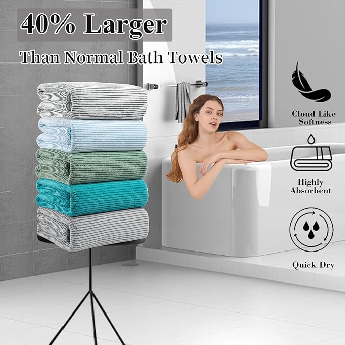 4 Piece Bath Towel Set 35"x70"Oversized Bath Towel for Bathroom Ultra Soft Fluffy Extra Large Bath Sheet Luxury Premium Bathroom Towel Highly Absorbent Quick Dry Shower Towel for Hotel Spa,Blue White