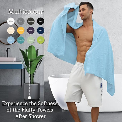 Hailea Extra Large Bath Towels Set 35x70 Inches - Blue Luxury 600 GSM Oversized Bath Sheet Towel,Ultra Soft Microfiber - Quick Dry,Highly Absorbent Shower Towels Spa Hotel Bathroom Towel Set (4-Pack)