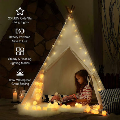 ANJAYLIA 20 LED Star String Lights 10 FT Fairy Christmas Lights Battery Operated for Indoor & Outdoor, Party, Wedding and Holiday Decorations Warm White