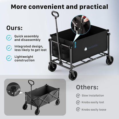 Collapsible Wagon Cart with Wheels, 150L Lightweight Foldable Utility Cart, Portable Rolling Wagon for Garden, Shopping, Sports, Camping, Transport, Black
