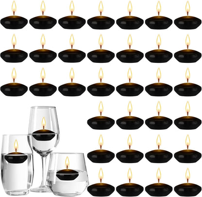 Nuanchu 30 Pcs Black Floating Candles Centerpieces Bulk 1.5 Inch Small Unscented Votive Floating Candles Decoration for Wedding Anniversary Holiday Party Gifts Home Pool Decor