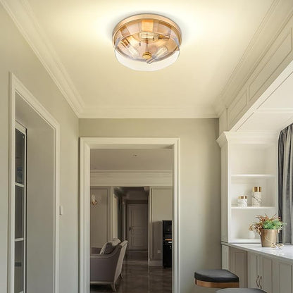 Gold Flush Mount Ceiling Light, 3-Light Hallway Light Fixtures, Modern Farmhouse Farmhouse Ceiling Light Clear Glass Brushed Gold Finish for Kitchen Porch Entryway