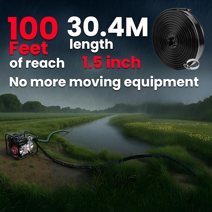 XtremepowerUS Backwash Hose Extra Heavy-Duty Pool Drain Hose 1.5" x 100 ft – 47 MIL Thickness Drain Hose with Clamp for Filter Pump or Sump Discharge