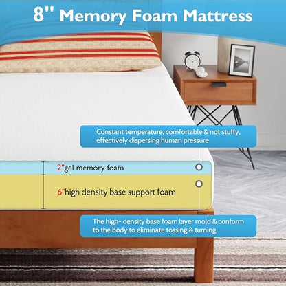 FDW 8 inch Gel Memory Foam Mattress for Cool Sleep & Pressure Relief/Medium Firm Mattresses/CertiPUR-US Certified/Bed-in-a-Box/Pressure Relieving,California King