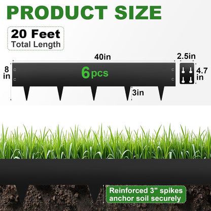Steel Landscape Edging 6-Pack, 8" H X 40" L Bendable Metal Edging for Landscaping, No-Dig Metal Landscaping Edging for Yard, Lawn Edge, Pathway & Flower Beds (20Ft Total)