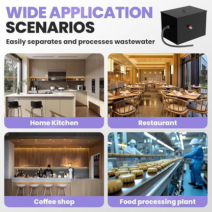 Commercial Grease Interceptor 40 LBS Carbon Steel Grease Trap, 15 GPM Flow Rate Under Sink Style, Dual Filter Tube for Restaurant Home Kitchen Food Processing Wastewater Separation