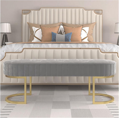 Modern Elegant Velvet Entryway Bench, Upholstered Tufted Bedroom End of Bed Ottoman with Gold Legs, for Living Room Foyer Entryway(Blue,120 * 40 * 45cm)