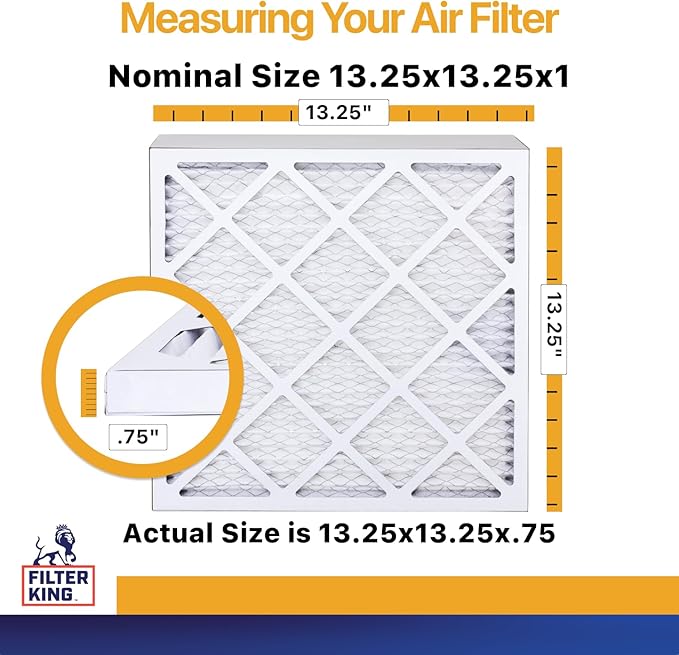 Filter King 13.25x13.25x1 Air Filter | 12-PACK | MERV 13 HVAC Pleated A/C Furnace Filters | MADE IN USA | Actual Size: 13.25 x 13.25 x .75"