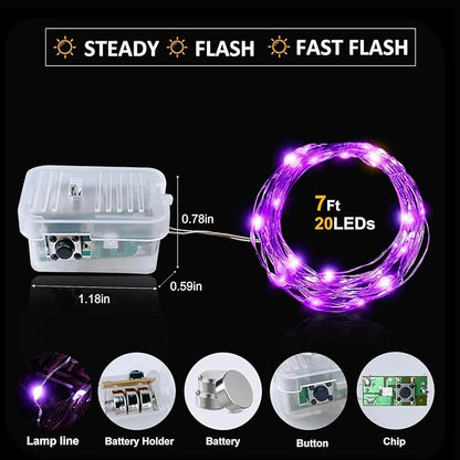 Aogist Led Fairy Lights 3 Modes Battery Operated String Lights Waterproof Silver Wire 7 Feet Firefly Starry Moon Mason Jar Lights for DIY Wedding Party Christmas (Purple, 8 Pack)