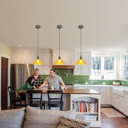 Kitchen Island Pendant Lights, Farmhouse Vintage Pendant Lighting 11.02" Small Nordic Amber Glass Hanging Pendant Lighting Fixtures Over Dining Room Table for Bedroom,Bar,Restaurant,E26
