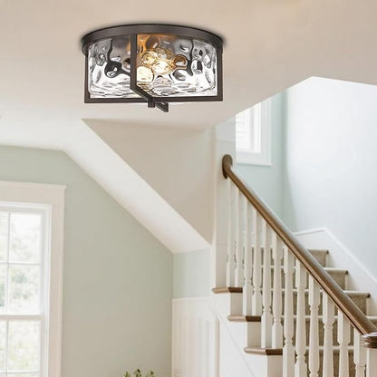 Kitchen Ceiling Light Fixtures, 13" Flush Mount Ceiling Light, Modern Close to Ceiling Light Fixtures, Hammered Glass Flush Ceiling Light Antique Ceiling Light for Kitchen,Dining Room,Hallway
