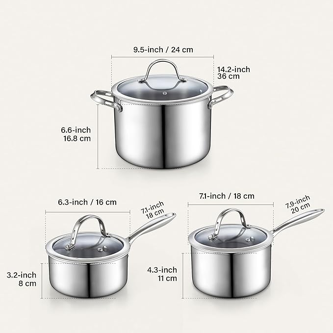 Cooks Standard Stainless Steel Pots and Pans Set, Multi-Ply Clad Cookware Set 6 Piece, Kitchen Induction Cooking Set, Silver