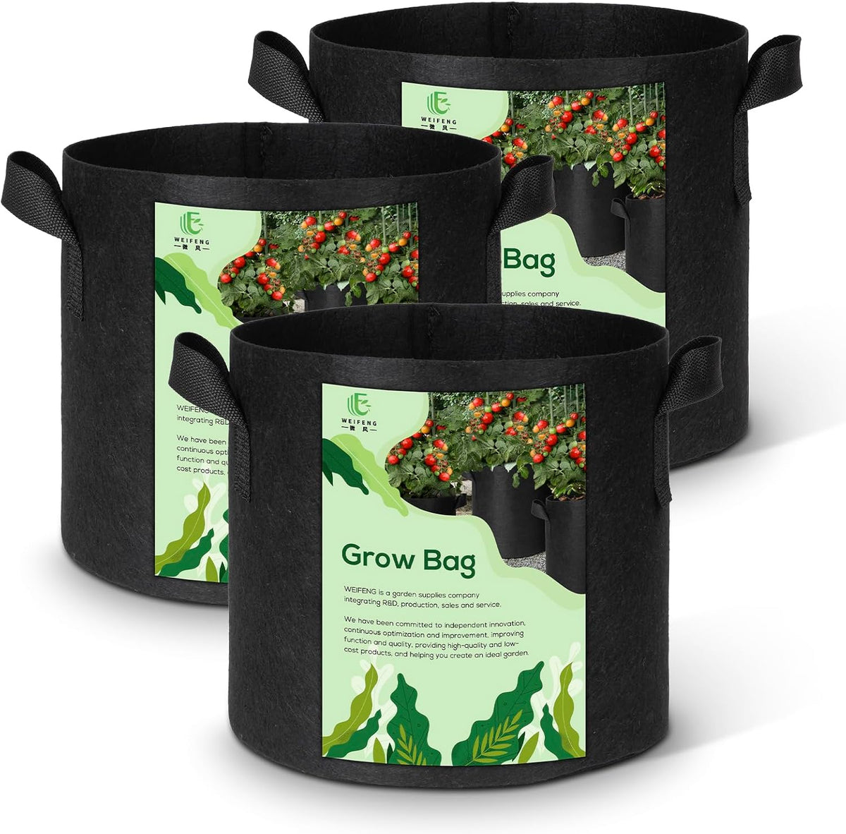WEIFENG 3-Pack 30 Gallon Grow Bags with Handle Plant Pots Thick Fabric Pots