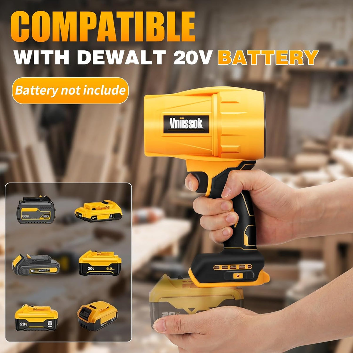 Electric Cordless Leaf Blower Dust Blower for DEWALT 20V Battery, High-Speed Motor Handheld Jet Fan Air Blower for Patio Cleaning, Lawn Care, Blowing Leaves and Dust (No Battery/Charger)