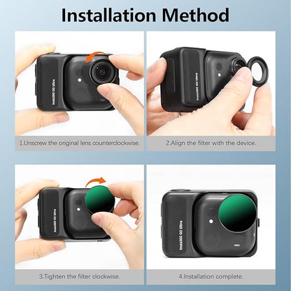 AMAZEAR Filters Set for Insta360 GO Ultra, Insta 360 Pro Accessories Neutral Density & Polarizer Optical Glass Lens Filter Kit (CPL + ND8 + ND16 + ND32 + 1/4 Black Pro-Mist)