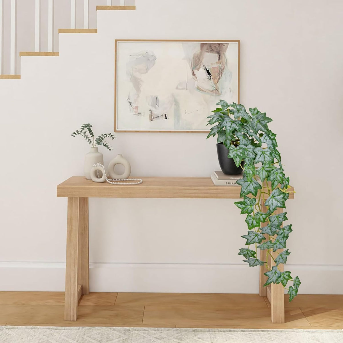 Realistic Fake Pothos Ivy Plant with Pot Artificial Leaves Featuring a White Frosted Finish for Home Shelf Decor Indoor Silk Artificial Plant Large