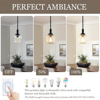 Glass Pendant Lights Kitchen Island, 1-Light 5.9" Black Modern Pendant Light with Clear Glass and Rods, Mini Hanging Lighting for Kitchen Sink Bathroom Bedroom, OS-YQ7749-1PBK