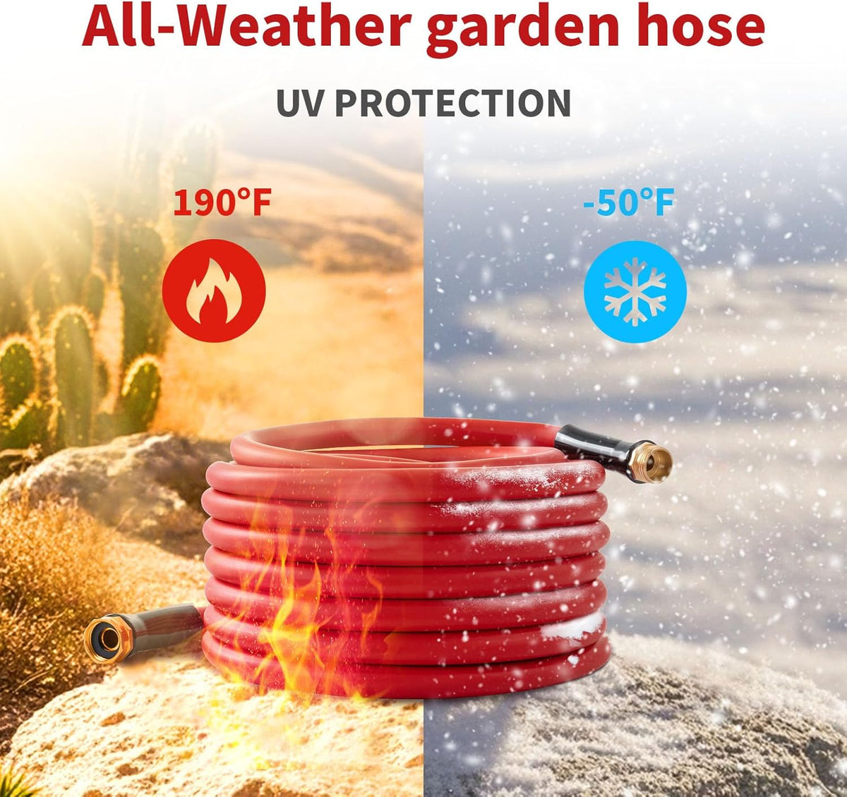 Garden Hose 150 ft x 5/8” Hot/Cold Heavy Duty Water Hose,-50°F to 190°F,Burst 600Psi Flexible Upgraded Rubber Hoses,3/4” Solid Fittings for All-weather Outdoor Lawn & Garden