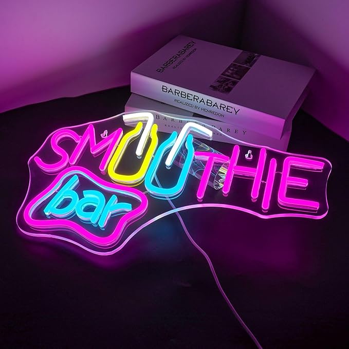 Looklight Smoothie Bar Neon Sign,Words Neon Signs for Wall Decor,Pink Letter Dimmable LED Neon Light Bar Sign,USB Light Up Signs for Store Beverage Cool Smoothie Bar Shop