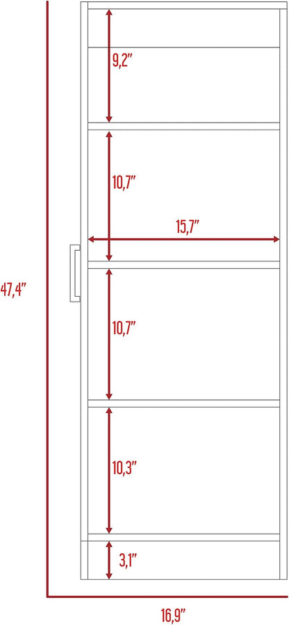 Kitchen Pantry 47" H, 1 Door Cabinet, 4 Interior Shelves, White