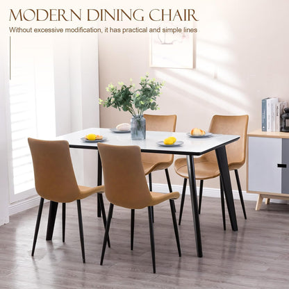 Dining Chairs Set of 2, Modern PU Leather Dining Room Chair with Sturdy Metal Legs, Upholstered Faux Leather Cushion Seat Dinner Chairs Accent Side Chairs for Indoor Kitchen Living Room,Brown