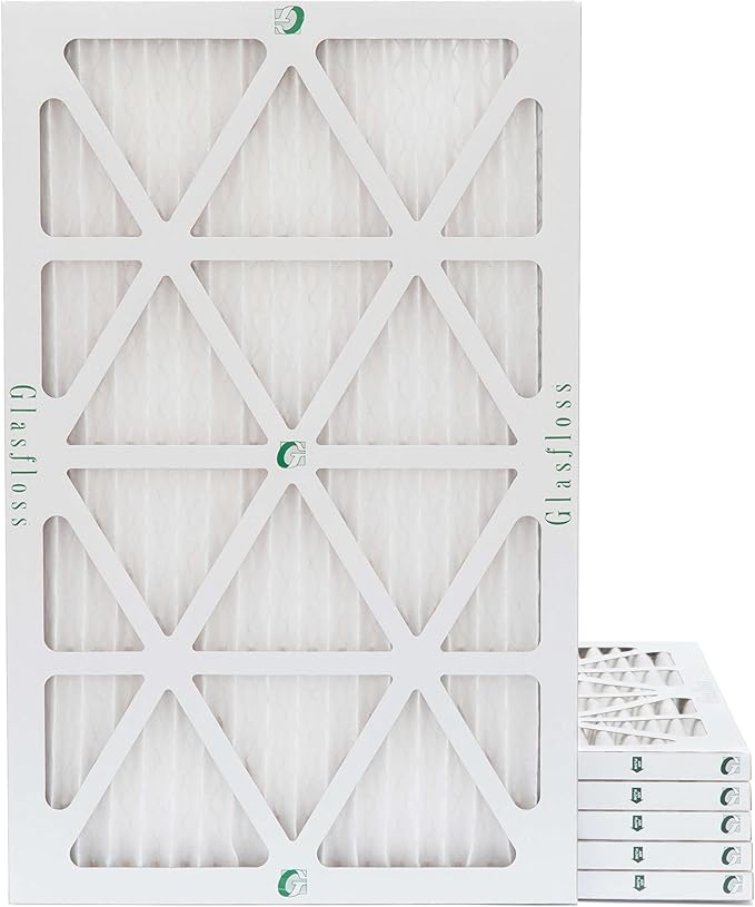 Glasfloss 16x30x1 MERV 10 (FPR 5-6) Pleated Air Filters Box of 6. Actual Size: 15-5/8 x 29-5/8 x 7/8
