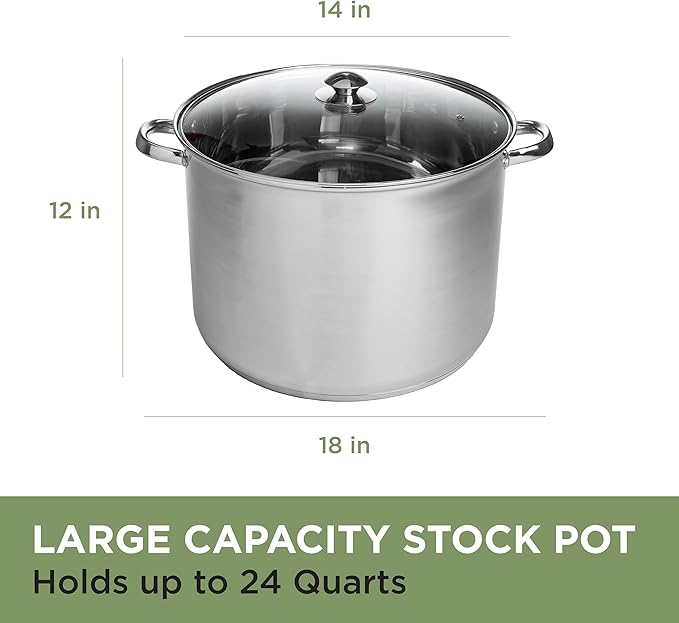Ecolution Stainless Steel Stock Pot, Encapsulated Induction Ready Cooking Pot with Glass Lid, Oven Safe, Dishwasher Safe Soup Pot, 24-Quart