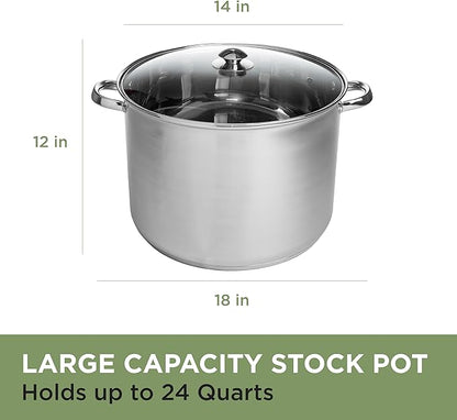 Ecolution Stainless Steel Stock Pot, Encapsulated Induction Ready Cooking Pot with Glass Lid, Oven Safe, Dishwasher Safe Soup Pot, 24-Quart