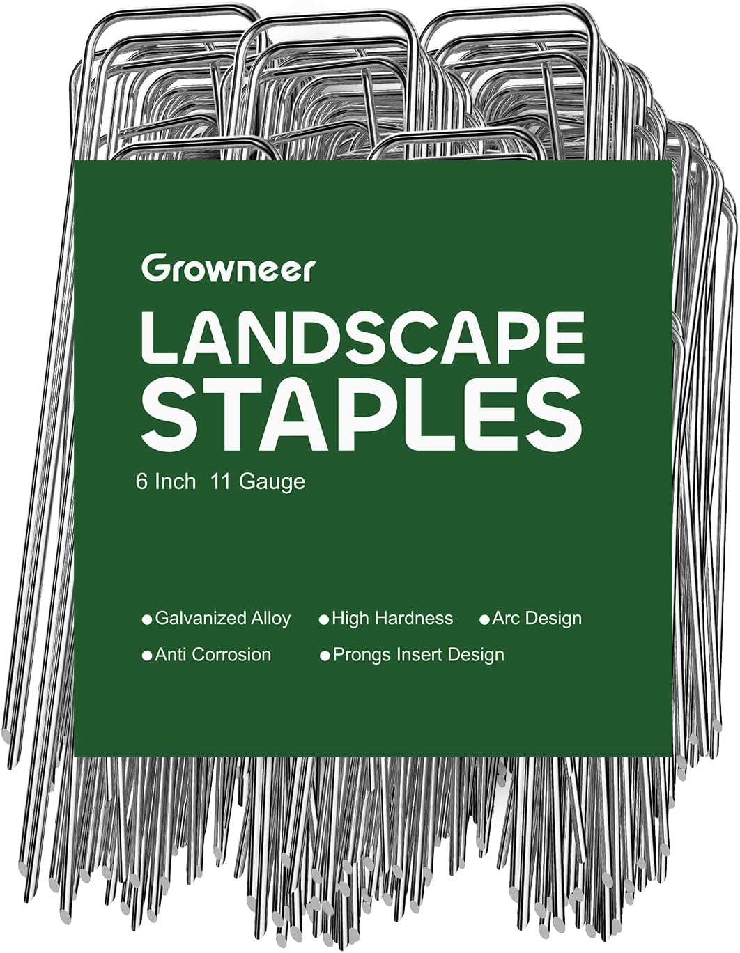 GROWNEER Landscape Staples Anti-Rust, 6 Inch 150pcs Garden Stakes, Galvanized Garden Staples, SOD Pins Yard Stakes for Securing Weed Fabric Barrier, Ground Cover, Artificial Turf, Dog Fence