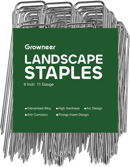 GROWNEER Landscape Staples Anti-Rust, 6 Inch 150pcs Garden Stakes, Galvanized Garden Staples, SOD Pins Yard Stakes for Securing Weed Fabric Barrier, Ground Cover, Artificial Turf, Dog Fence