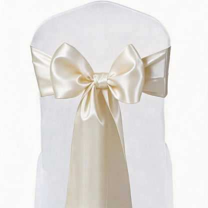 Satin Chair Sashes Bows 50 Pack Universal Polyester Chair Ribbons for Wedding Anniversary Retirement Party Birthday Engagement Banquet Graduation Outdoor Events Decor (Ivory, 50 pcs)
