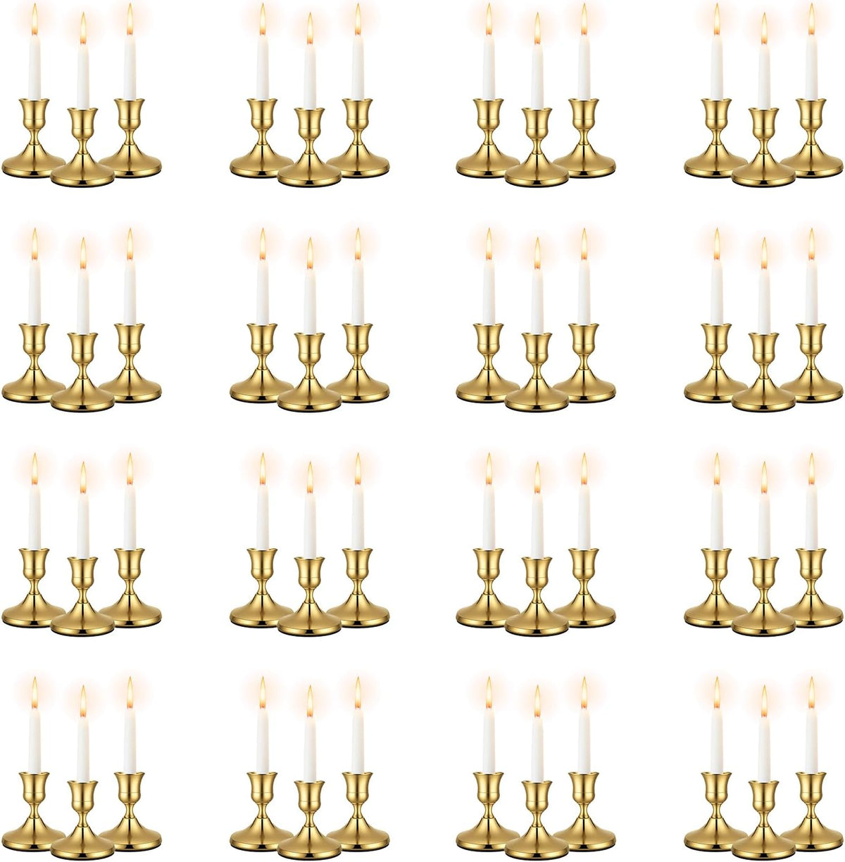 48 Pack Brass Gold Taper Candle Holders Set - Vintage Metal Candlestick Holders Set Candle Holder for Table Centerpiece, Wedding Reception, Festive Christmas Mantel Decoration or Home Decor Gold