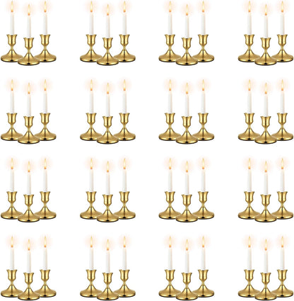 48 Pack Brass Gold Taper Candle Holders Set - Vintage Metal Candlestick Holders Set Candle Holder for Table Centerpiece, Wedding Reception, Festive Christmas Mantel Decoration or Home Decor Gold