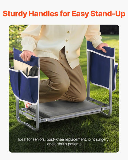 VEVOR Garden Kneeler and Seat Heavy Duty, Portable Garden Stool with 11'' EVA Kneeling Pad and 2 Tool Bags, Folding Garden Bench to Relieve Knee & Back Pain, Great Gifts for Seniors, Family Gardeners