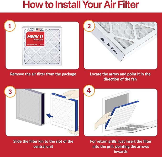 Filter King 10x20x1 Air Filter | 12-PACK | MERV 11 HVAC Pleated A/C Furnace Filters | MADE IN USA | Actual Size: 9.5 x 19.5 x .75"