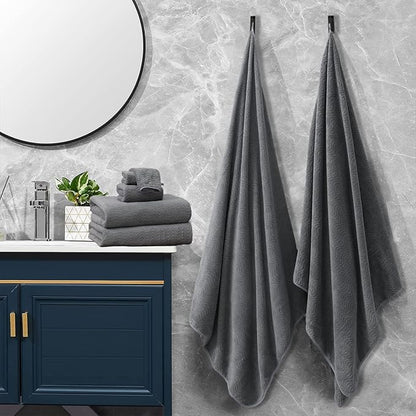 Bathroom Towels Set of 4, Oversized Bath Towels Extra Large 35x70 Inch Shower Towels Highly Absorbent Quick Dry Towel Textured Soft Bath Sheet Towels for Adults Fitness Camping Spa Grey