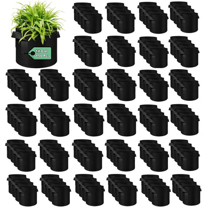 150-Pack 10 Gallon Grow Bags Bulk, Heavy Duty Thickened Nonwoven Fabric Pots with Handles, Felt Breathable Planter Bag, Garden Growing Bag for Vegetable Flower Plants Fruits, Black