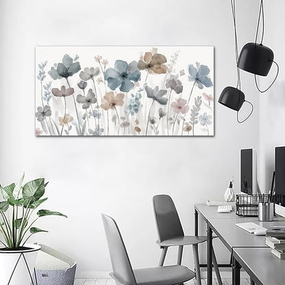 Elegant Flowers Canvas Wall Art - Floral Pictures for Wall Decor Indigo Brown Grey Canvas Painting Nature Printing Artwork for Living Room Bedroom Home Office Wall Decoration 29" x 58"