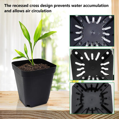 Square Nursery Pots 3" 120Pcs Deep Succulent Plastic Pots Small Flower Planter Seeds Starter Germination Pots with Drainage (Black,2.7Inches,120Pcs)