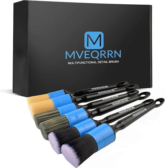 6pcs Car Detailing Brush Set-2pcs Boars Hair Car Detailing Brushes,2pcs Ultra Soft No Scratch Detailing Brush for Air Vent,Leather Seat 2pcs Detail Brushes for Interior Exterior(Blue)